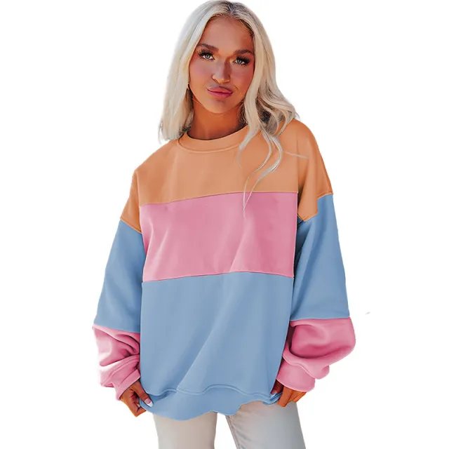 Round Neck Multicolor Sweater Leisure Loose Long Sleeve Top Lc25317584P304 - Shop at LoveMi