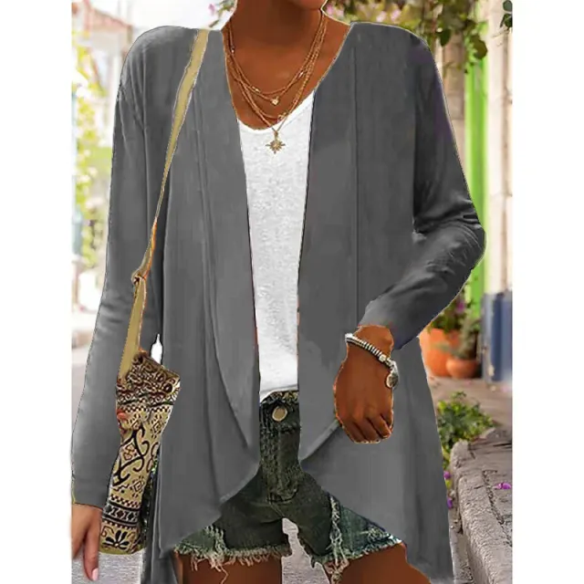 Long Sleeve Solid Color Loose Cardigan Top Women Style 6 L - Shop at LoveMi