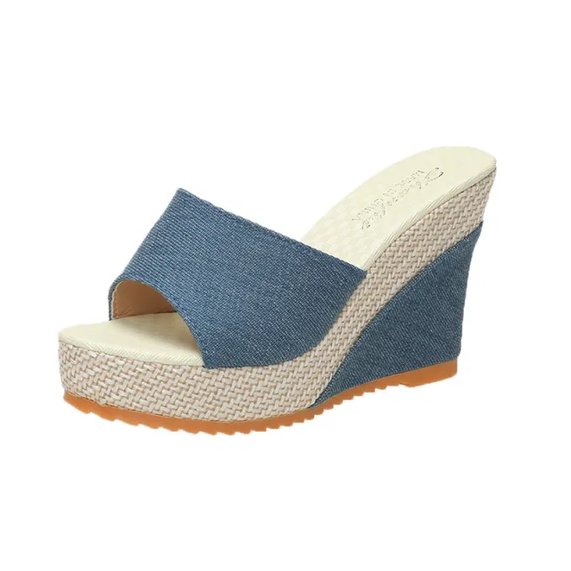 One shaped Plum Blossom Platform Slippers Blue - Shop at LoveMi