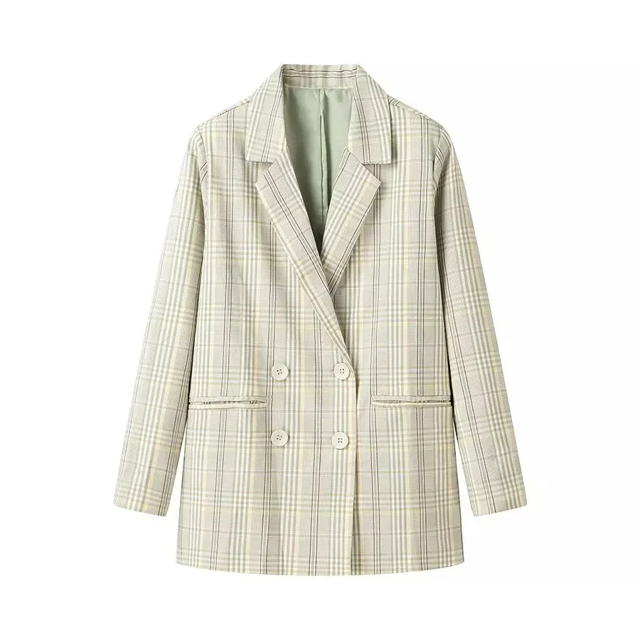 Fashion Women's Wear Plaid Blazer - Light Green