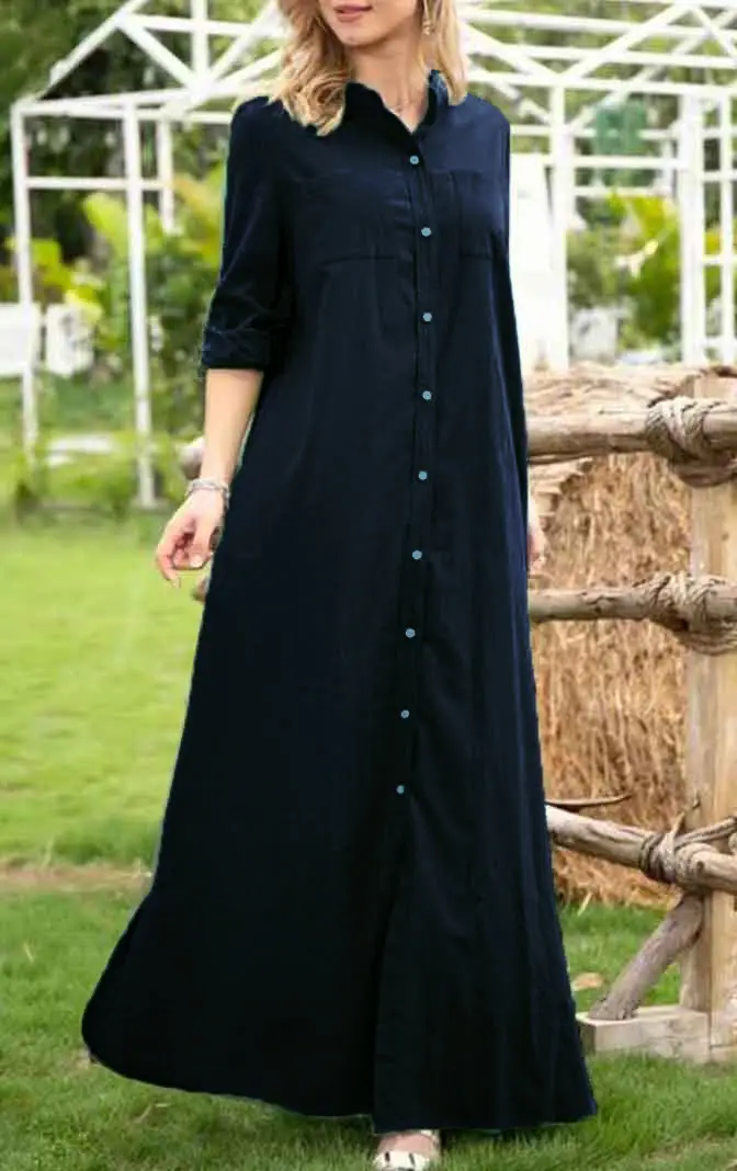 Stand Collar Long Sleeve Women's Simple Loose Dress