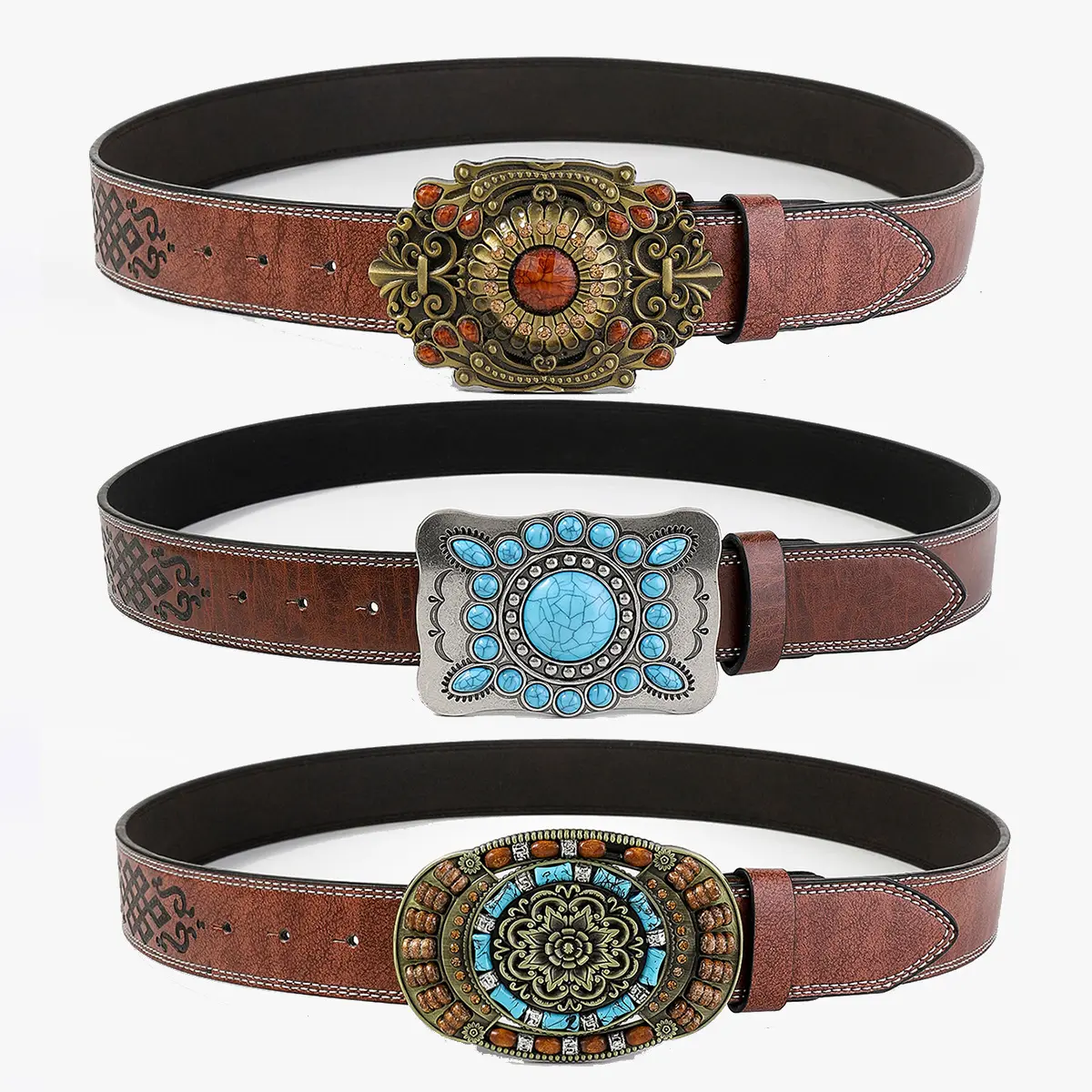 Womens High-end Vintage Embossed Decorative Denim Belt