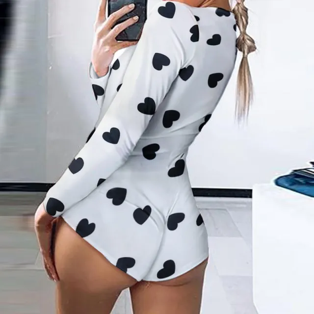 Printed Long sleeved Pajamas Deep V Nightclub Tight Sexy Jumpsuit 006Style Xxl - Shop at LoveMi
