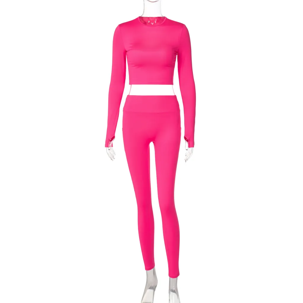 Top High Waist Slim Pants Casual Suit - Rose