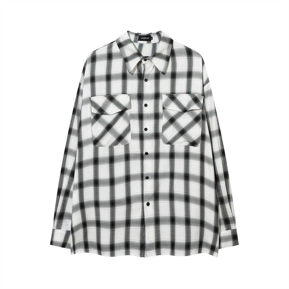 Color Matching Plaid Long Sleeve Shirt Men's Autumn
