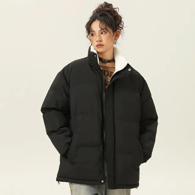 Casual Stand Collar Cotton padded Jacket Thickened Warm Coat Black - Shop at LoveMi