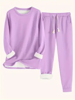 Autumn And Winter New Fleece-lined Thickened Plus Size Suit - Light Purple - View 1