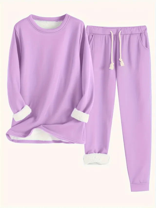 Autumn And Winter New Fleece lined Thickened Plus Size Suit Light Purple - Shop at LoveMi