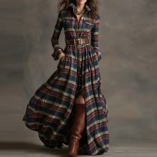 Women's Retro Long sleeve Shirt Dress Picture Color S - Shop at LoveMi