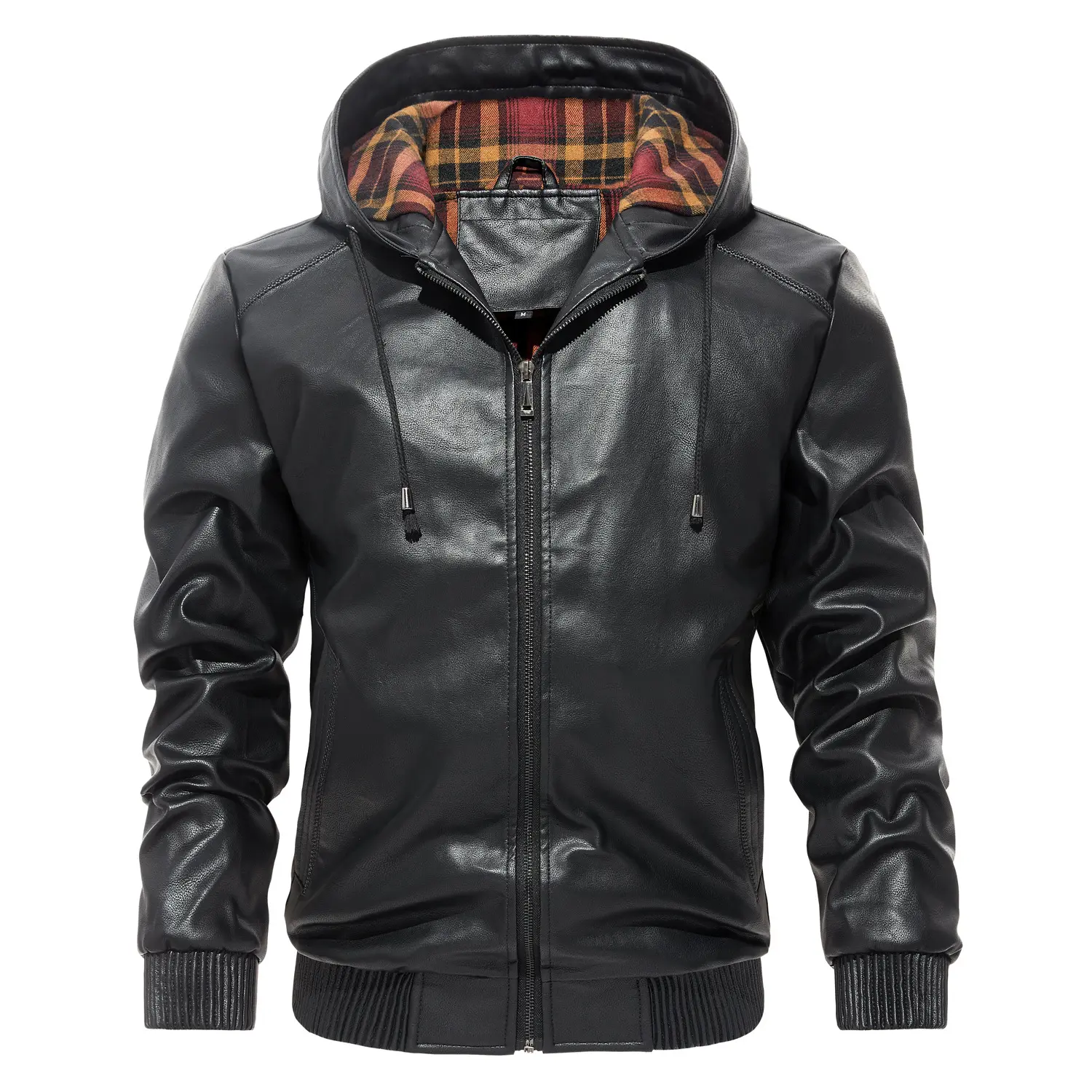 Men's Casual All-matching Hooded Leather Coat Trendy