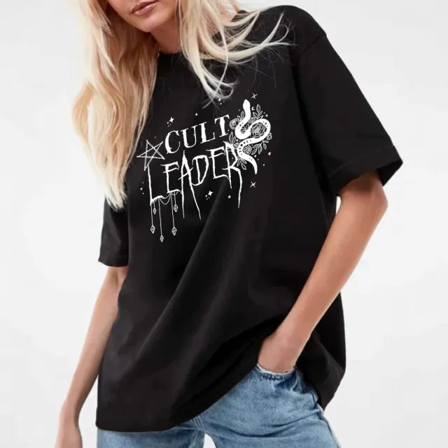 Printed Crew neck Versatile American style Casual Short sleeve Top Black - Shop at LoveMi