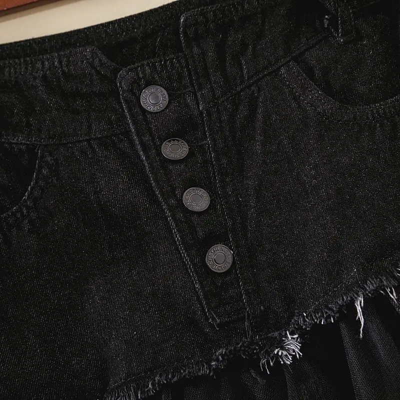 Title 5, Hoge taille denim rok met mesh stiksels en wass...