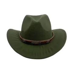 Curling Cowboy Hat Men's And Women's Leaf Belt Fur Felt Hat - Dark Green - View 1