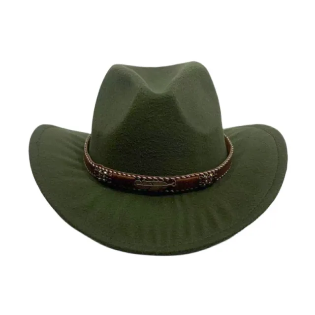 Curling Cowboy Hat Men's And Women's Leaf Belt Fur Felt Hat Dark Green - Shop at LoveMi