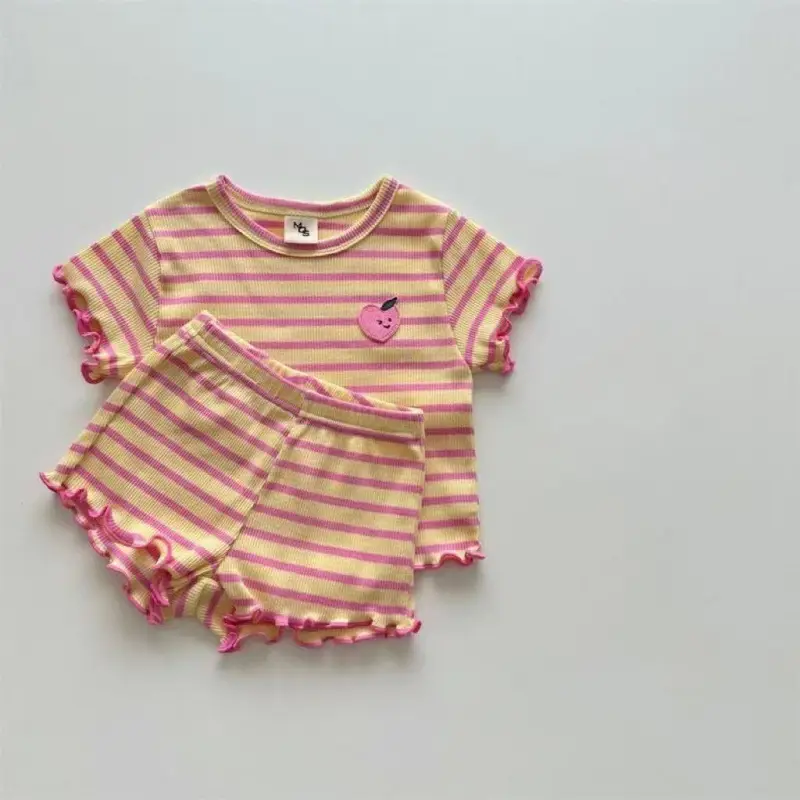 Children's Pajamas Short-sleeved Pants Thin Ice Silk Stripes
