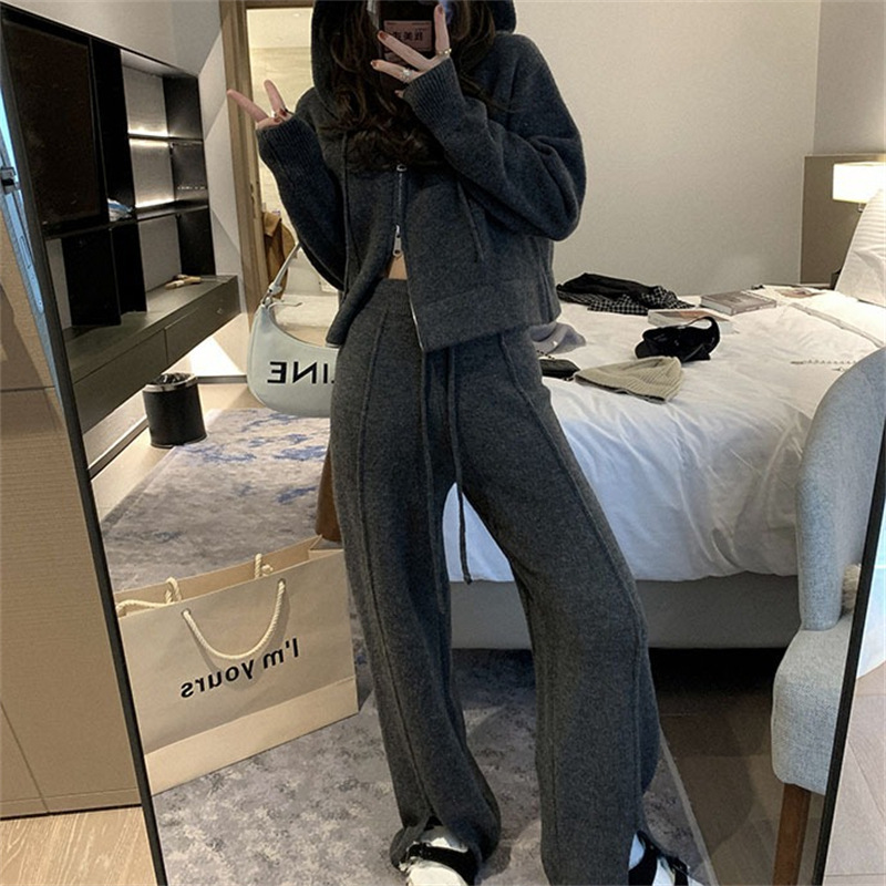 Casual Slit Wide Leg Pants Two-piece Set