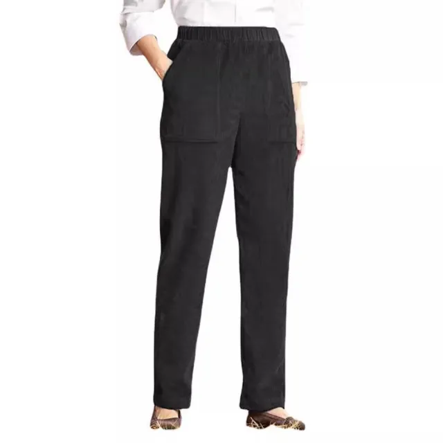 Women's Pure Color Elastic Waist Striped Straight Casual Pants Black - Shop at LoveMi