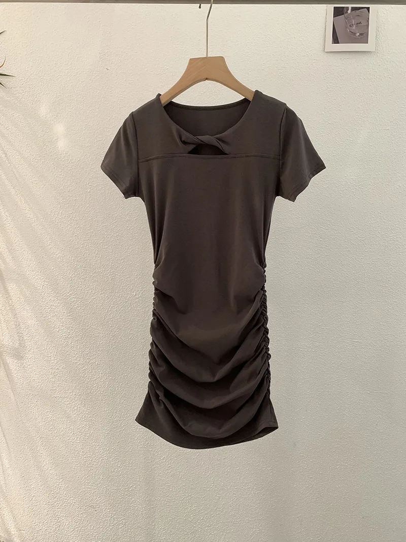 Hollow-out Ruffle Hip Dress Women's Slim-fit Slimming Skirt - Knot Gray