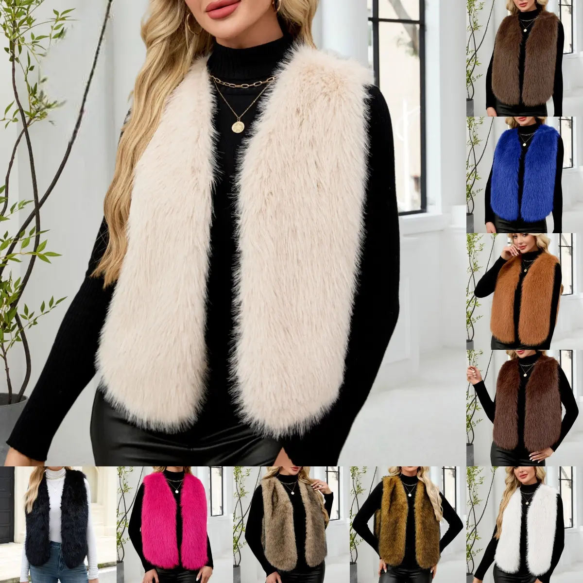 Women's Faux Fur V-Neck Short Vest Coat