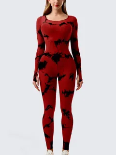 Sports Workout Clothes Slim Thread Long Sleeve Tights - Dyed Red And Black - View 1