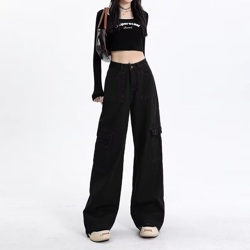 High-waisted Hip-covering Straight-leg Relaxed-fit Draping Wide-leg Casual Pants For Petite Figures