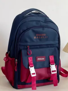 Contrast Colour Large Capacity High School Student All-match Computer Backpack - Blue - View 1