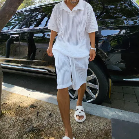 Casual Loose Short-Sleeve Top and Shorts Set Mens Clothing