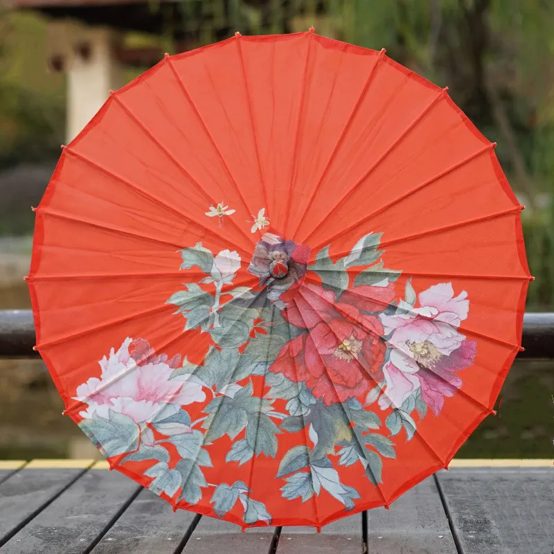 Hanfu Ancient Style Silk Cloth Oiled Paper Umbrella Rainproof And Sun Protection - 2Style