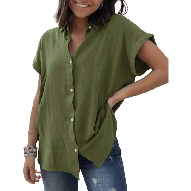 Casual Cotton And Linen Short Sleeve Green - Shop at LoveMi