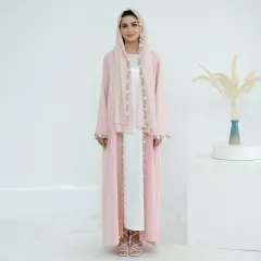 Embroidered Flower Stitching Cardigan Headscarf - Pink Headscarf - View 1