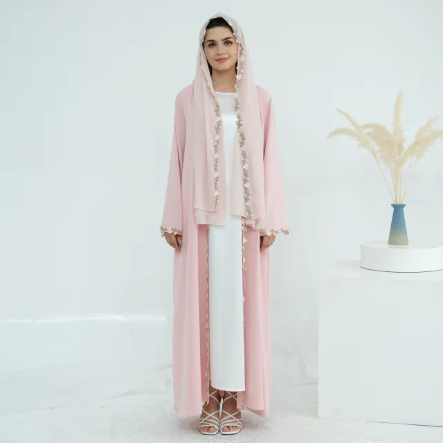 Embroidered Flower Stitching Cardigan Headscarf Pink Headscarf - Shop at LoveMi