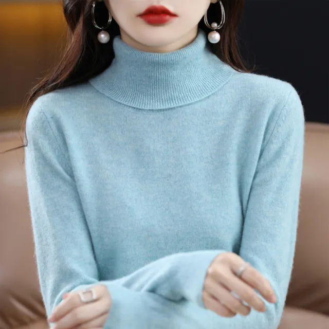 Lapel Sweater Women's Autumn And Winter Women's Solid Color Turtleneck Knitting Bottoming Shirt Sweater Brocade Green - Shop at LoveMi