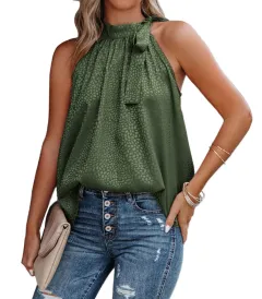 Women's Leopard Print Sleeveless Vest - Army Green - View 1
