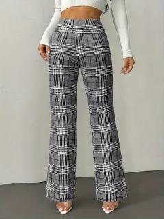Houndstooth Wide-leg High-waisted Versatile Slim-fit Wool Straight-leg Pants - Color - View 1