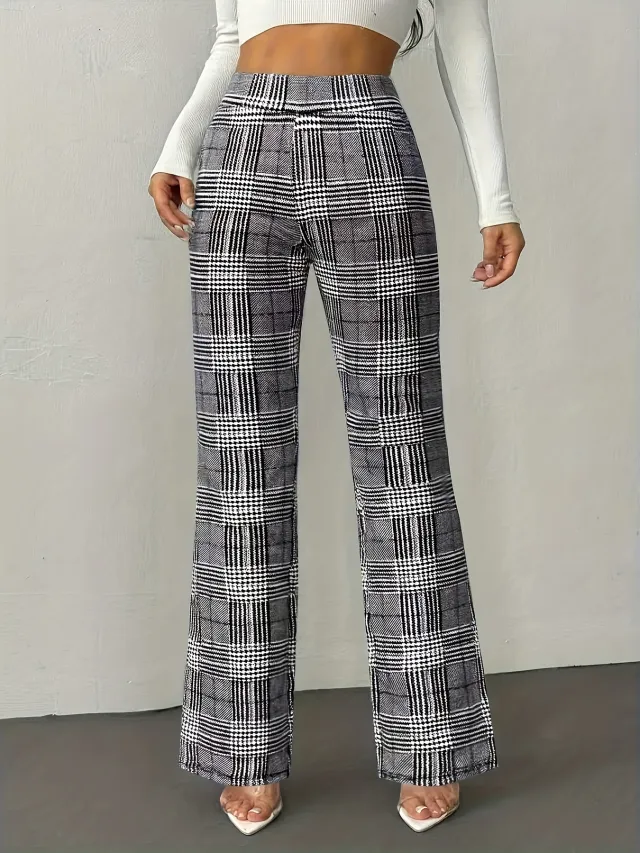 Houndstooth Wide leg High waisted Versatile Slim fit Wool Straight leg Pants Color - Shop at LoveMi