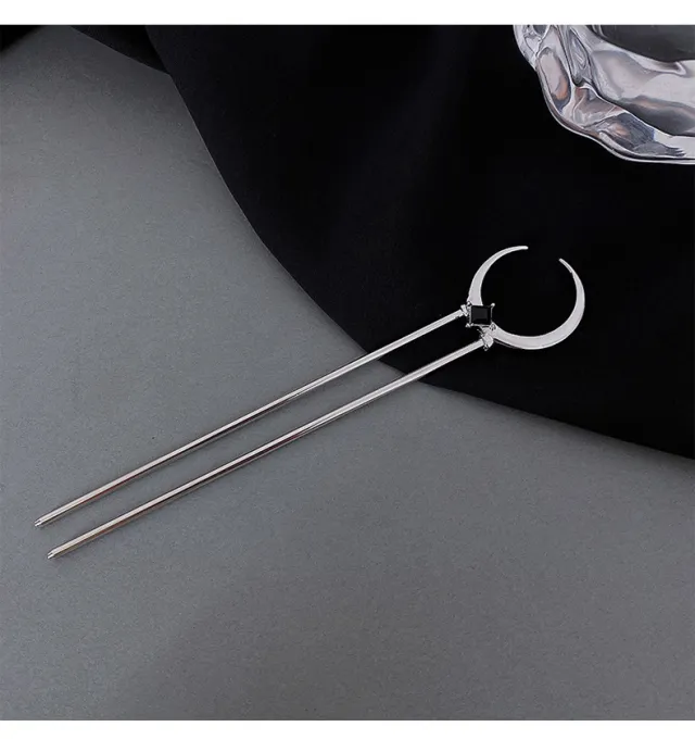 Crescent Metal U shaped Hair Pin Simple Modern Silver - Shop at LoveMi
