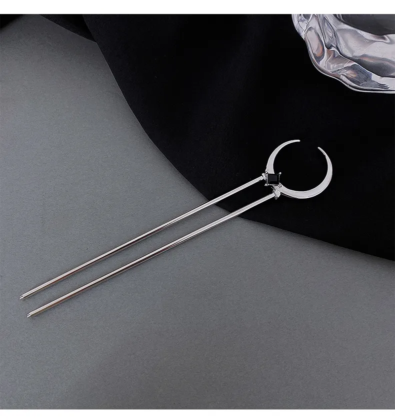 Crescent Metal U-shaped Hair Pin Simple Modern - Silver