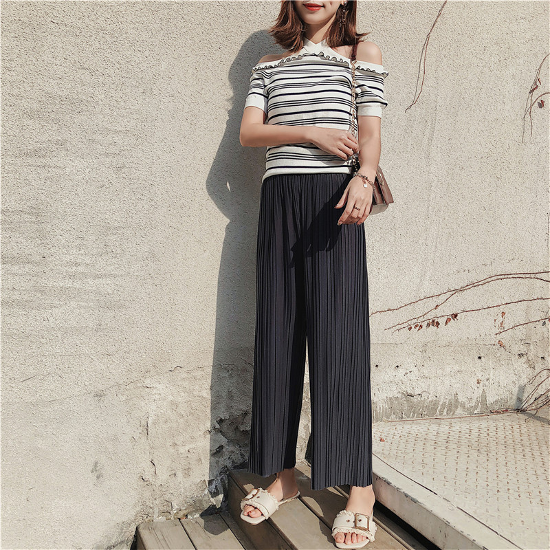 Title 13, High waist pleated chiffon wide-leg pants