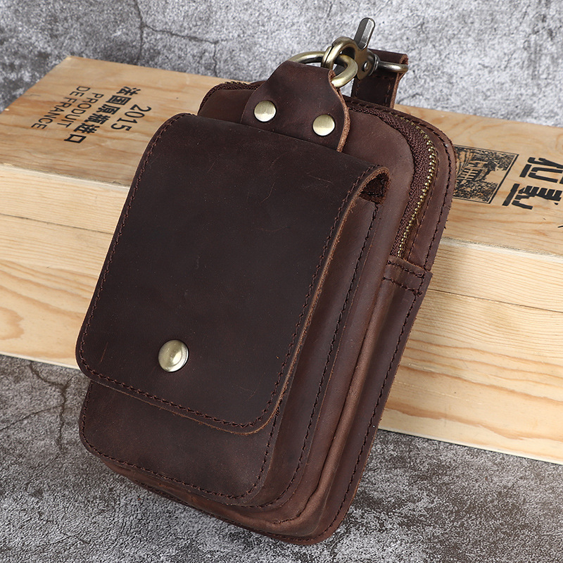 Crazy Horse Leather Men's Belt Bag First Layer Cowhide Mobile Phone Waist Of Trousers Pannier Bag - CJdropshipping