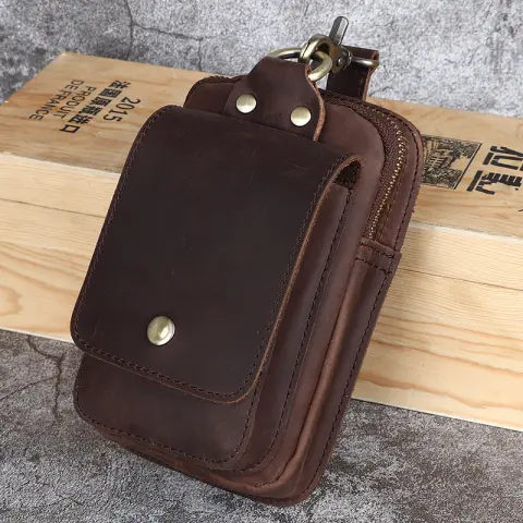 Crazy Horse Leather Men's Belt Bag First Layer Cowhide
