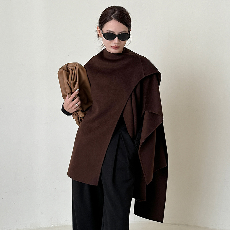 Womens Double-Sided Wool Cape Shawl Coat Jacket