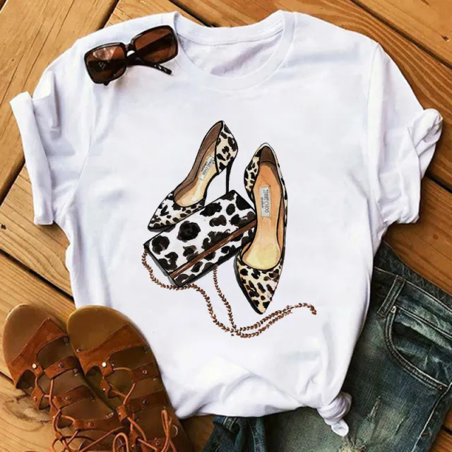 Women's High Heels Pattern Cute Loose Top T shirt 5340 - Shop at LoveMi