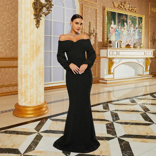 Long Sleeve Off Shoulder Off the shoulder Banquet Evening Dress Black - Shop at LoveMi