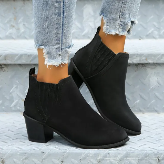 European And American Plus Size Pointed Chunky Heel Martin Boots Women Black - Shop at LoveMi