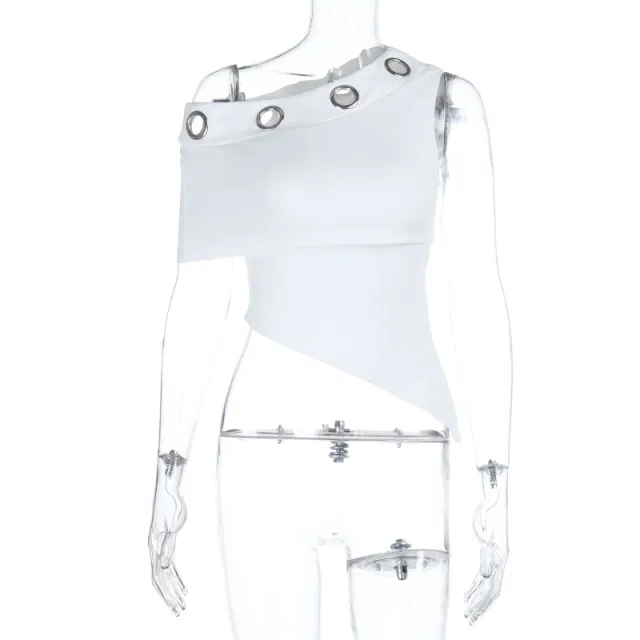 Cropped Form fitting Tank Top With A Bias shoulder And Open Back White - Shop at LoveMi