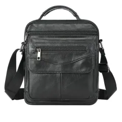 Men's Shoulder Bag First Layer Cowhide - Black - View 1