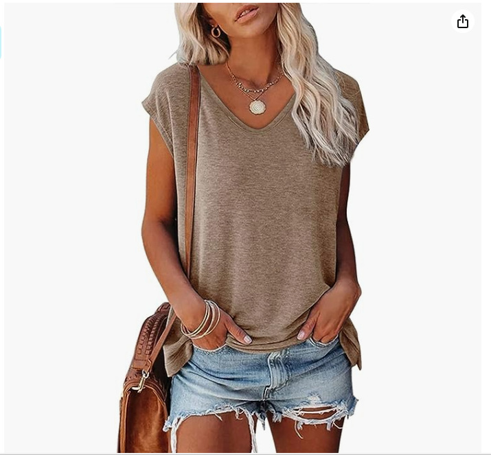 Women's Summer V-Neck Solid Color Casual Loose Short-Sleeve