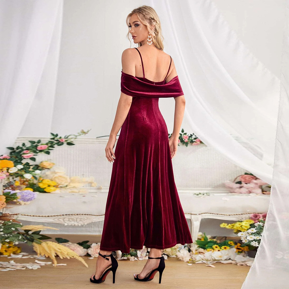 Velvet Off-Shoulder Long Dress