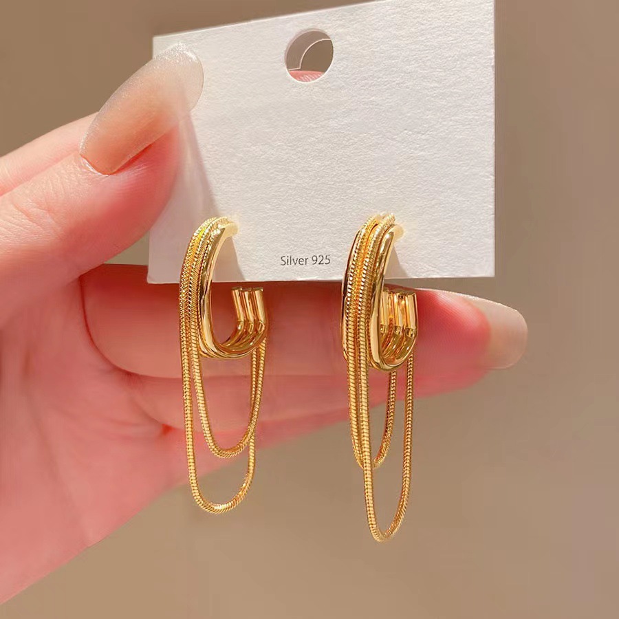 Women's 925 Silver Needle Geometric Personalized Design Fashionable Temperamental All-match Earrings