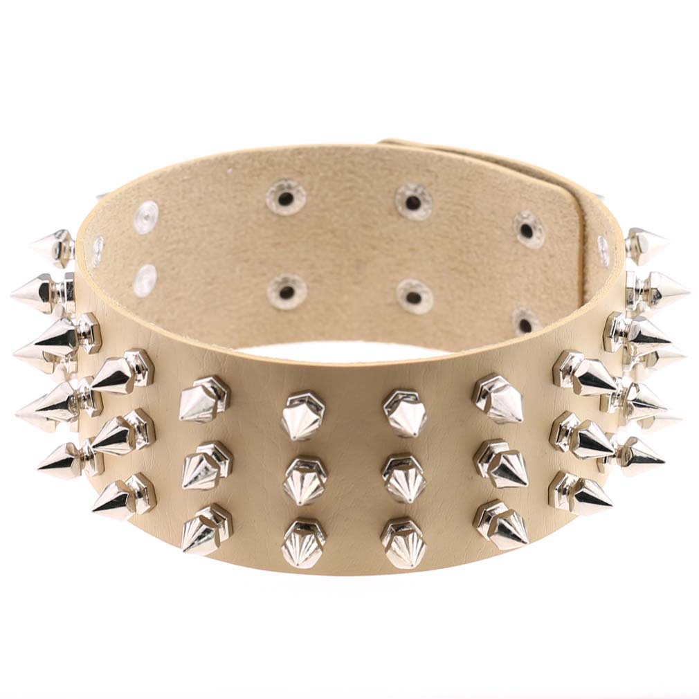 Title 16, Three-row tapered rivet leather necklace